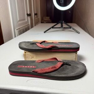 Prada Sport Men’s Solid Black Thong Flip Flops Sandals see measurements